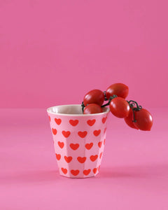 Medium Melamine Cup - Soft Pink - Sweet Hearts Print