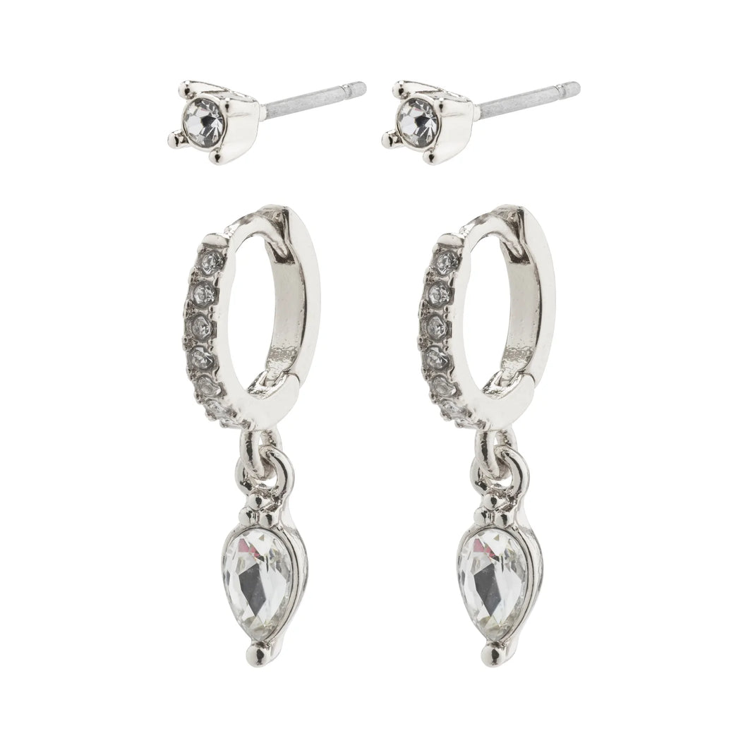Elza Crystal Earrings 2-in-1 Set Silver-Plated by Pilgrim