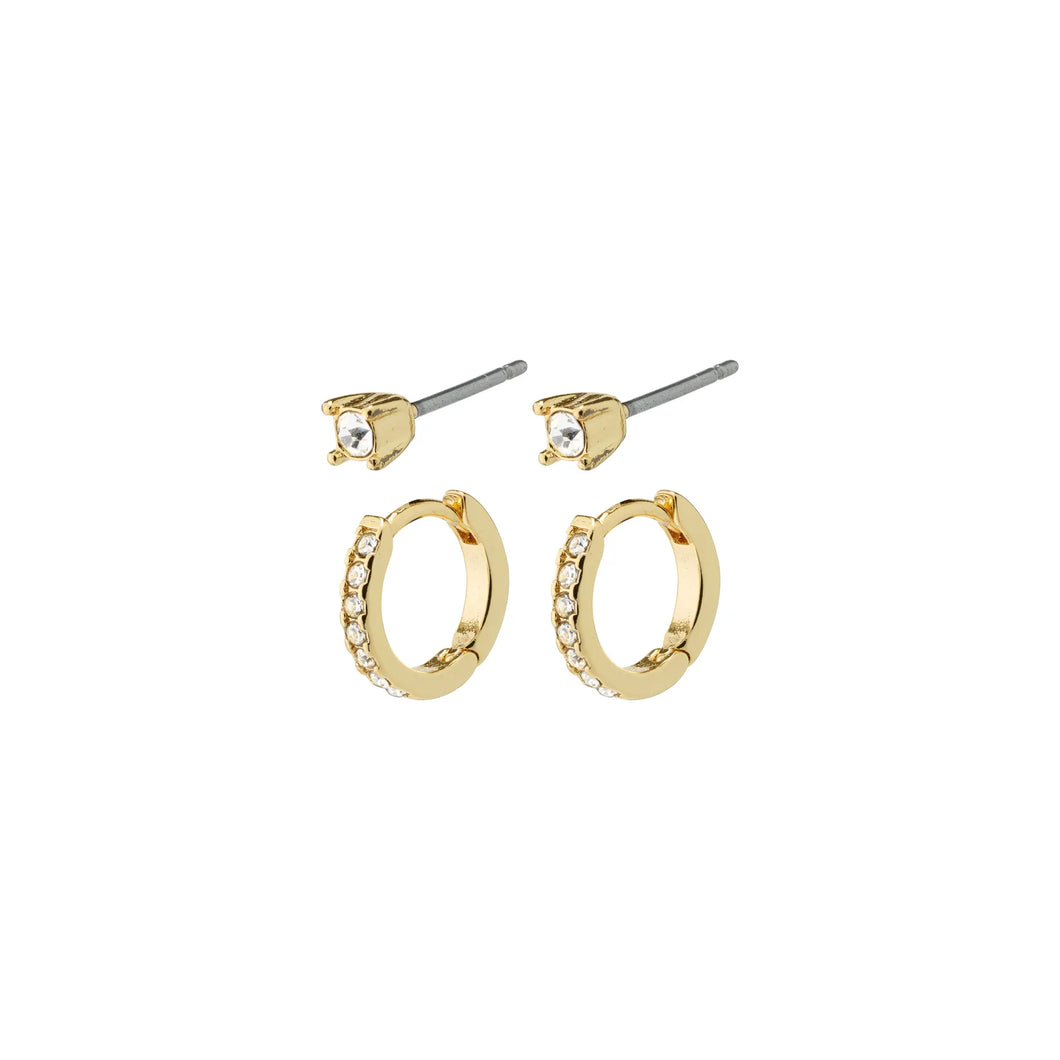 MILLIE Crystal Hoops and Earstuds 2-in-1 set Gold Plated by Pilgrim