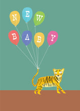 Load image into Gallery viewer, Tiger with Balloons New Baby Card by Hutch Cassidy
