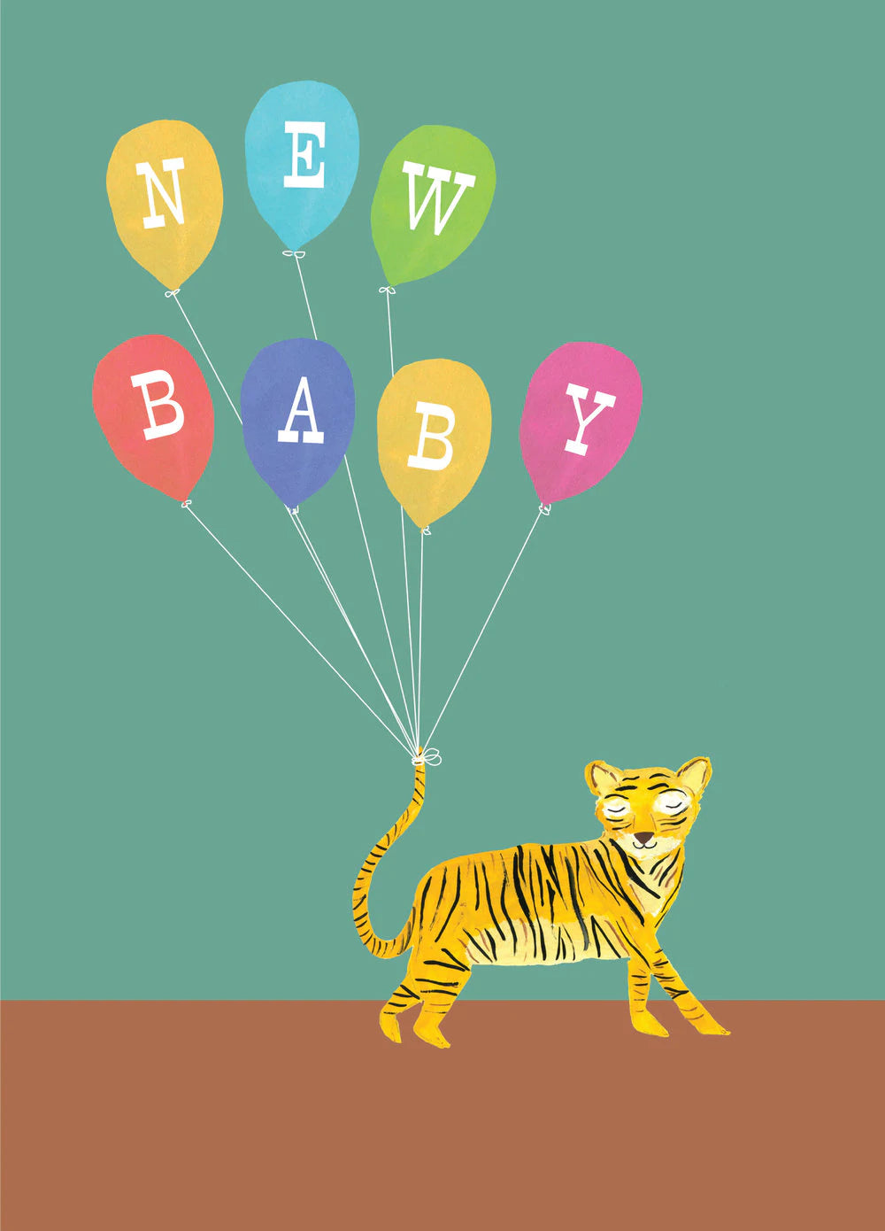Tiger with Balloons New Baby Card by Hutch Cassidy