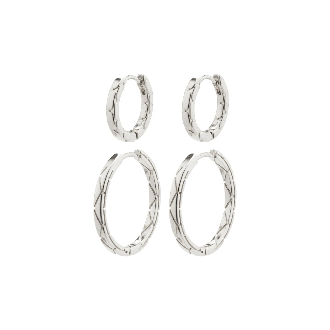 BLOSSOM Recycled Hoop Earrings 2-in-1 Set Silver Plated by Pilgrim