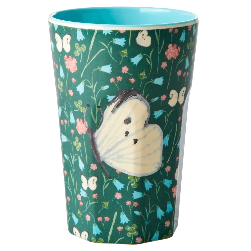 Tall Melamine latte Cup, with Sweet Butterfly Print Green - Two Tone Tall