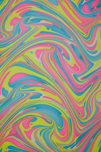 Hand Marbled Gift Wrap  Waves Neon by Paper Mirchi