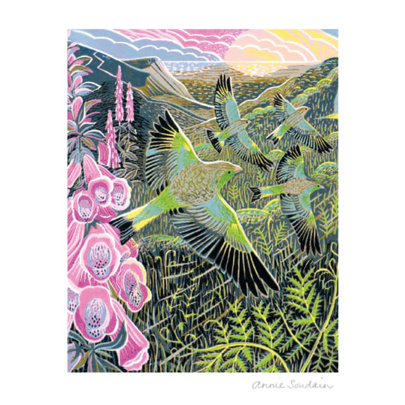 Foxgloves and Finches Card Art Print