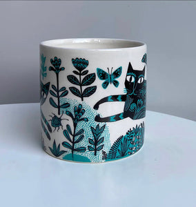 Kitty and Plants Stoneware Mug by Lush Designs