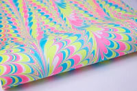 Hand Marbled Gift Wrap  Peacock Neon by Paper Mirchi