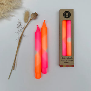 Neon Pink & Neon Orange  Dip Dyed Dinner Candles by Singing Rabbit