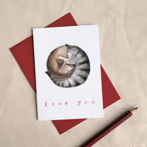 Love You - Cuddling Cats Greetings Card by Hattie Buckwell