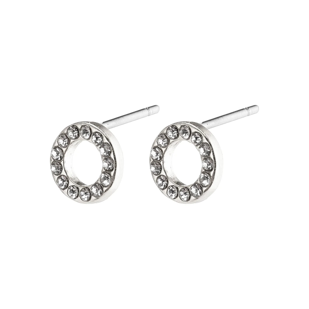 TESSA Crystal Halo Stud Earrings Silver Plated by Pilgrim