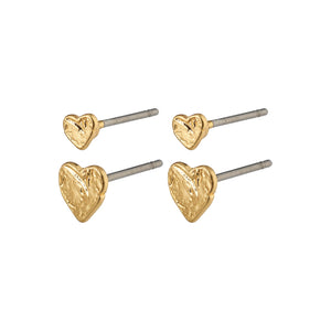 SOPHIA Small Heart Stud Earrings 2-in-1 Set Gold-Plated