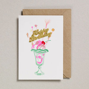Riso Print Happy Knickerbocker Card with Gold Embroided Lettering by Petra Boase