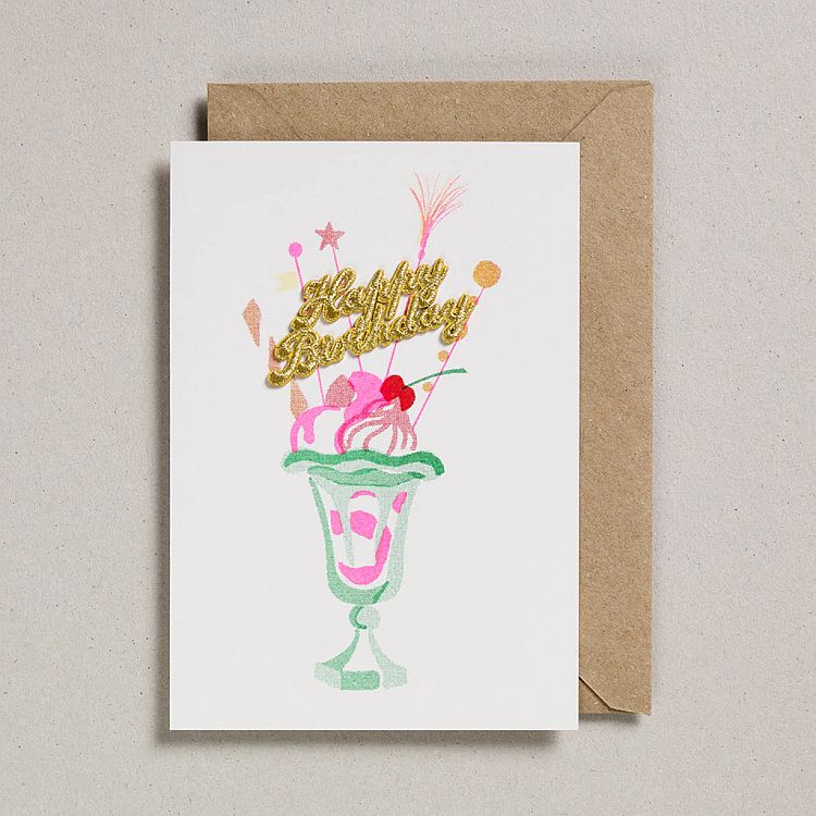 Riso Print Happy Knickerbocker Card with Gold Embroided Lettering by Petra Boase
